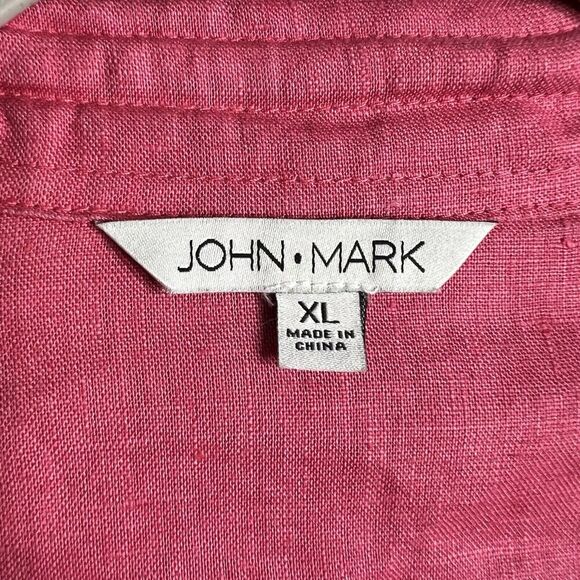 John Mark Top Womens XL Button Up Textured Ruched 3/4 Sleeves Linen Lagenlook - Picture 3 of 14